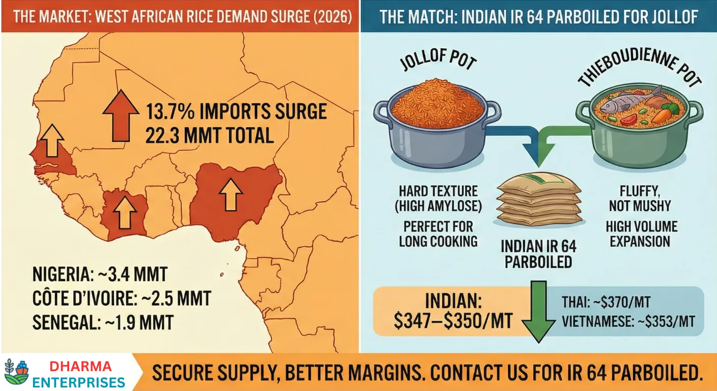 Indian IR 64 parboiled rice – ideal for West African markets and Jollof