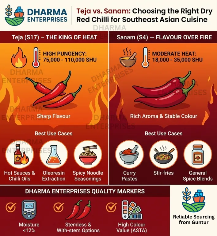 Teja and Sanam dry red chilli – Guntur, India, for Southeast Asian cuisine